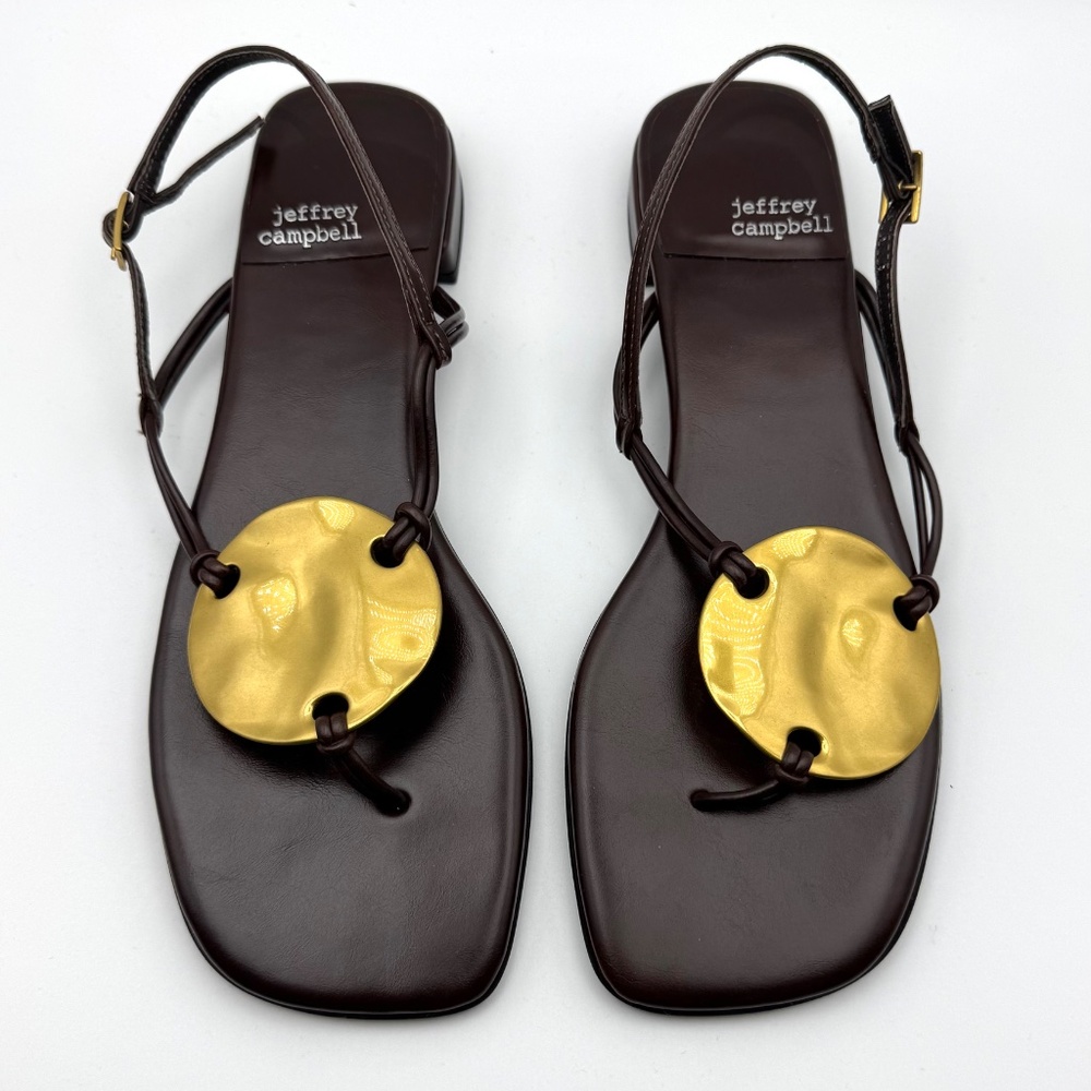 NIB JEFFREY CAMPBELL Chance Slingback Thong Sandals Women's Size 6 Brown Gold - Picture 2 of 12